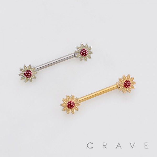 ENAMEL FLOWER ENDS 316L SURGICAL STEEL NIPPLE RING